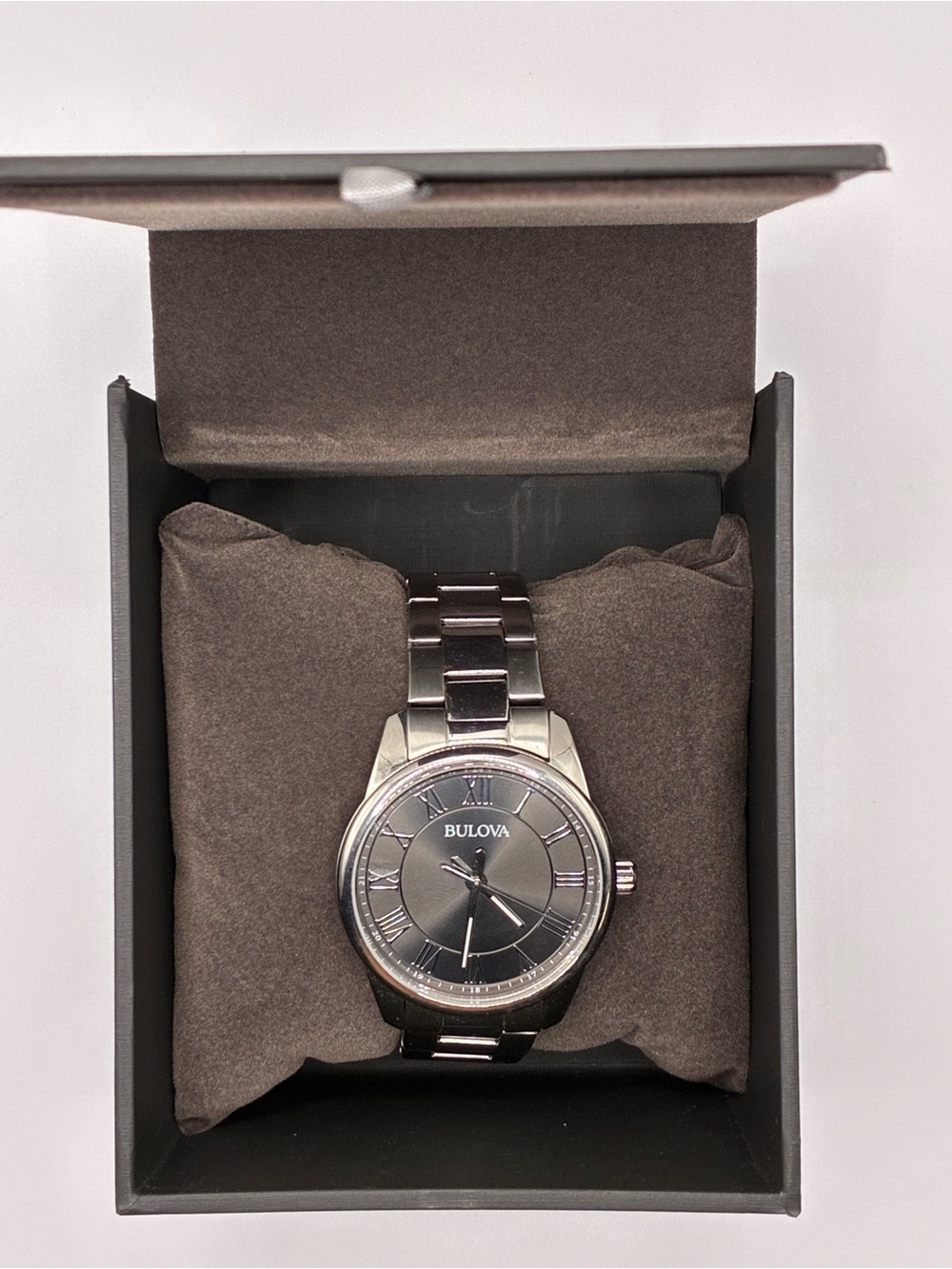 Bulova Men's Watch in Silver and Black Dial